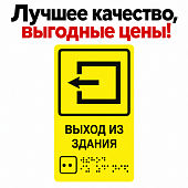 Табличка пиктограмма со шрифтом Брайля "Выход из здания" для инвалидов ПВХ 100*200мм